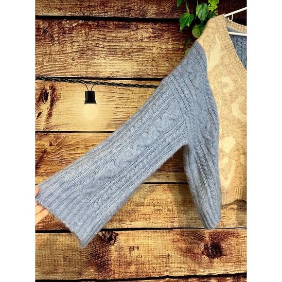 Entro V Neck Long Sleeve Sweater Pullover Drop Shoulder Blue Print Large Ovrsize - Picture 5 of 7